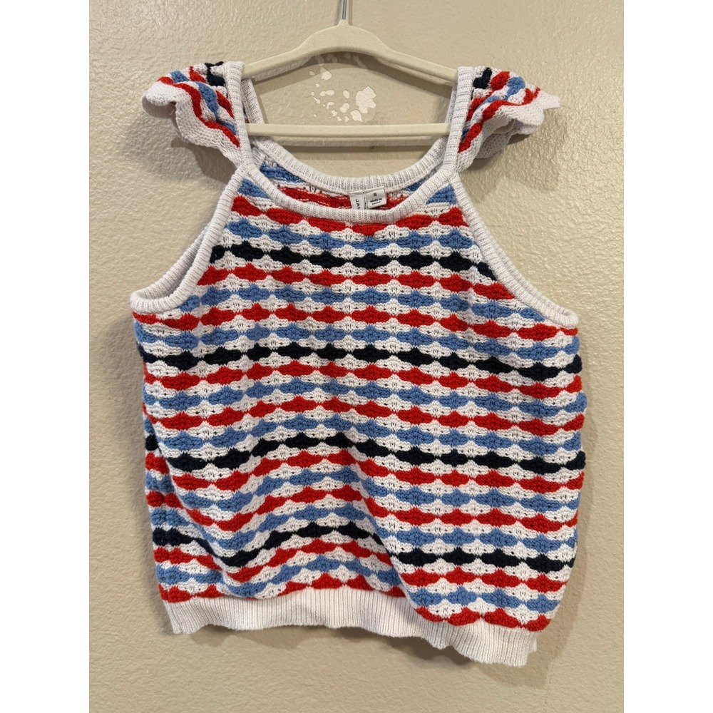 Janie and Jack Girls Red White Blue Scalloped Knit Sweater Tank Top Size 16